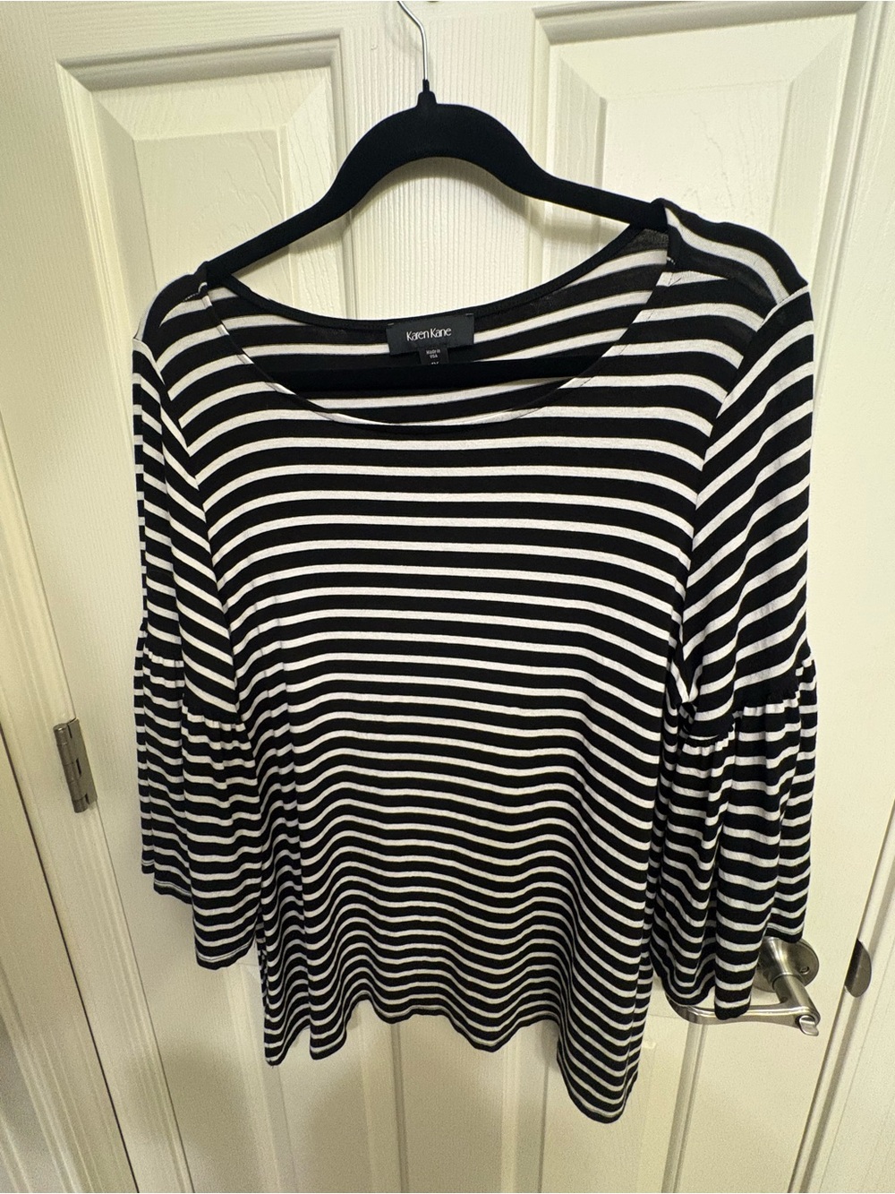 1X- Karen Kane Black and White Striped Bell Long Sleeve Tee